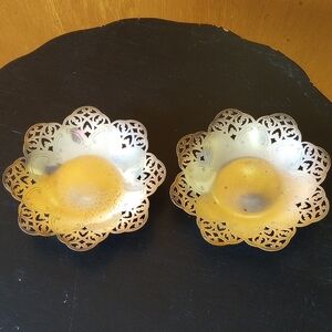 Set of 2 Elegant Vintage Etched Silver Decorative Bowls